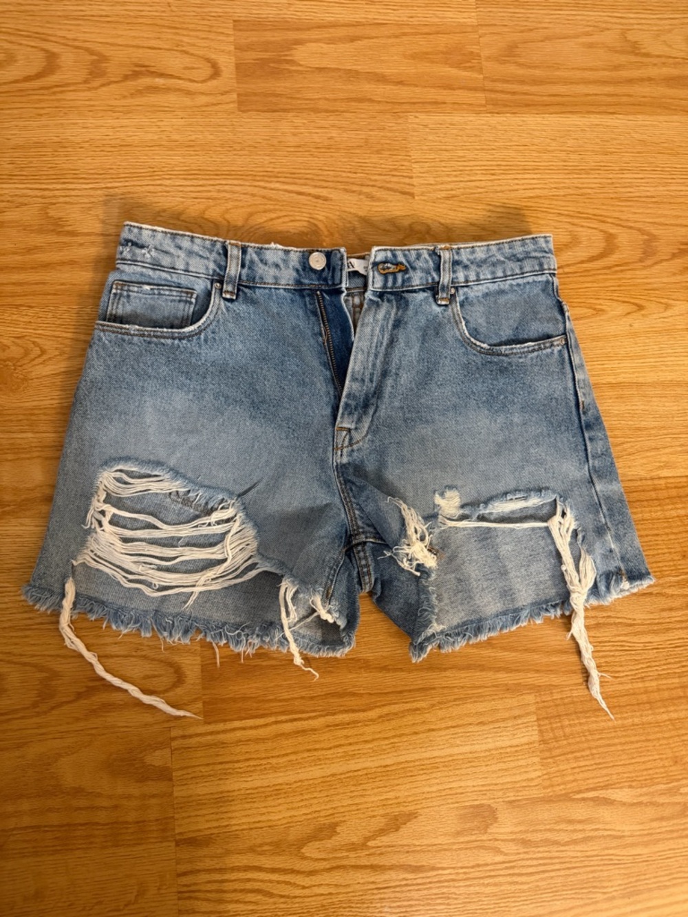 Zara Light Blue Distressed Denim Jean Shorts